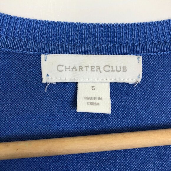 Charter Club Vtg Y2K Knit Cardigan Sweater Small Soutache Trim Baubles Blue - Picture 3 of 9